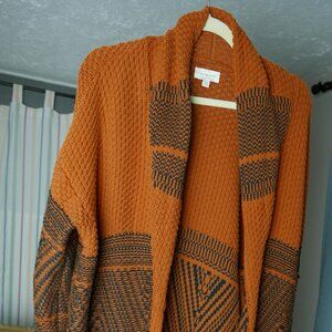 Rust and Black Aztec Weave  Cotton Cardigan Sweater
